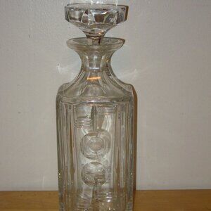 Vintage Antique Clear Cut Crystal Whiskey Liquor Decanter w Stopper Art Deco